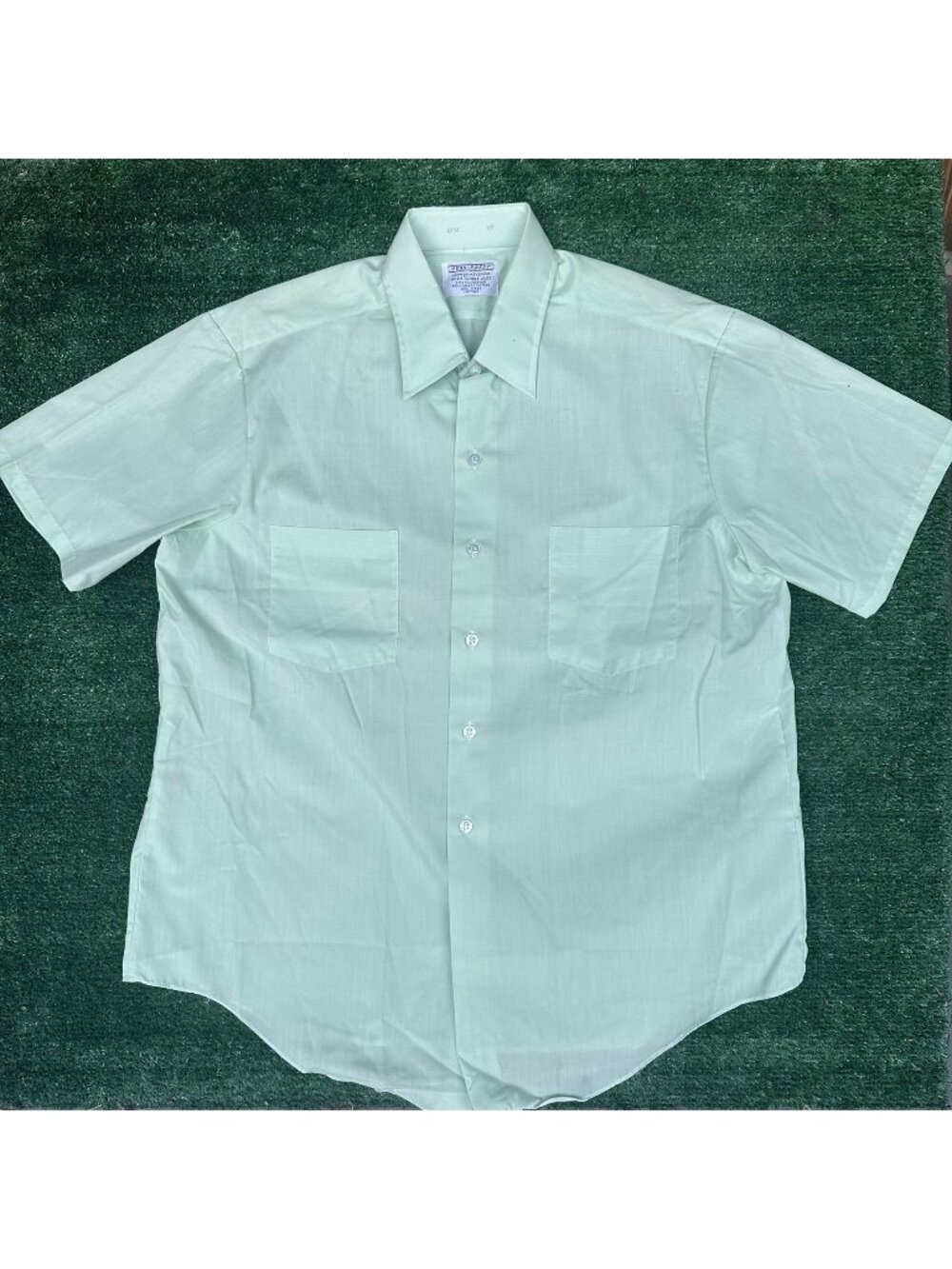 Vintage 60s Penney's Penn Prest Button Down Shirt Mint Green L/XL Pastel No Iron